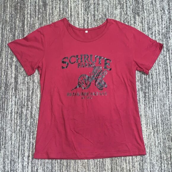 The Office Tops - The Office Women's Large Dwight‎ Schrute Beet Farms Red Short Sleeve T-Shirt